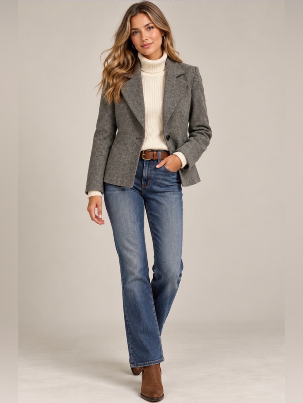LE CHÂTEAU Grey Tweed Wool Blend Blazer Black Stitching